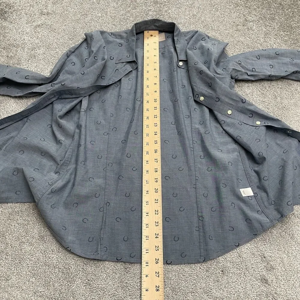 Banana Republic Soft Wash Chambray Shirt Men Small Blye Western Horse Shoe Print
